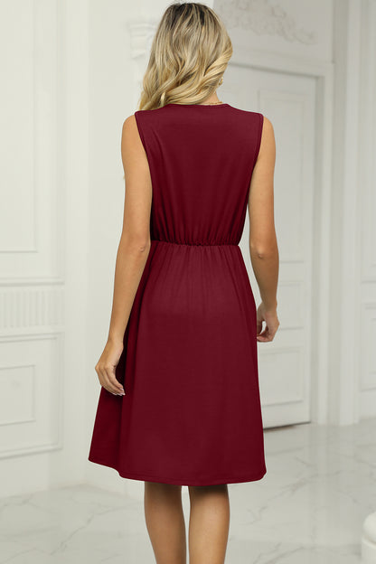 Pocketed V-Neck Wide Strap Dress 