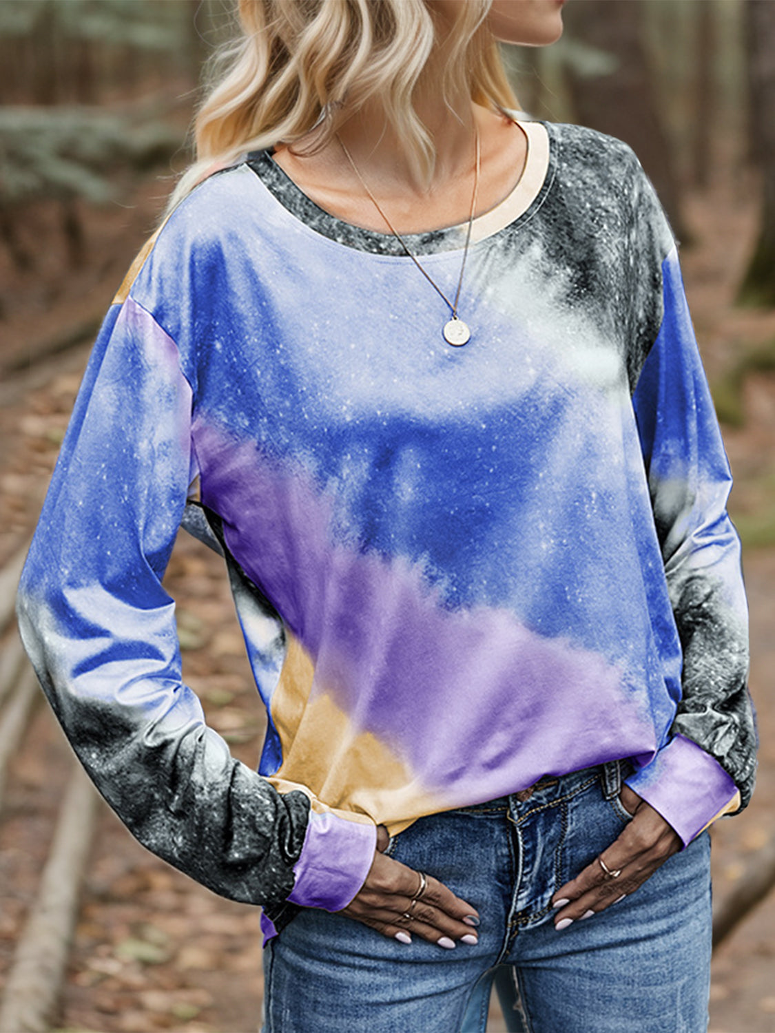 Printed Round Neck Long Sleeve T-Shirt 