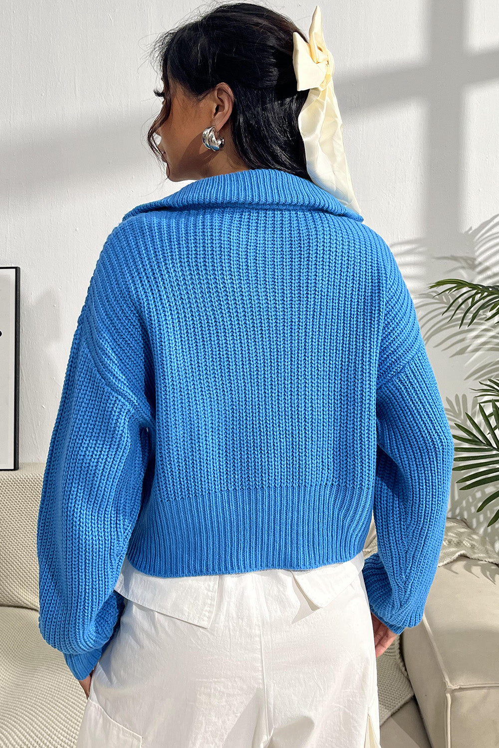 Quarter Zip Dropped Shoulder Sweater 