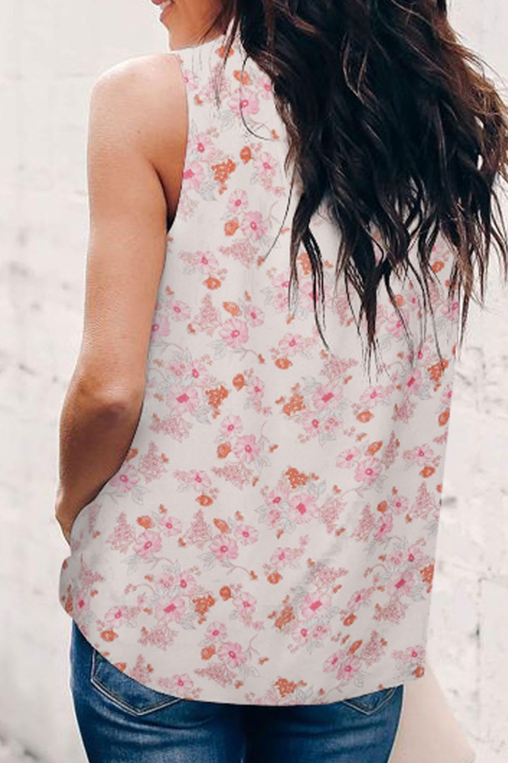 Frill Printed Round Neck Tank 