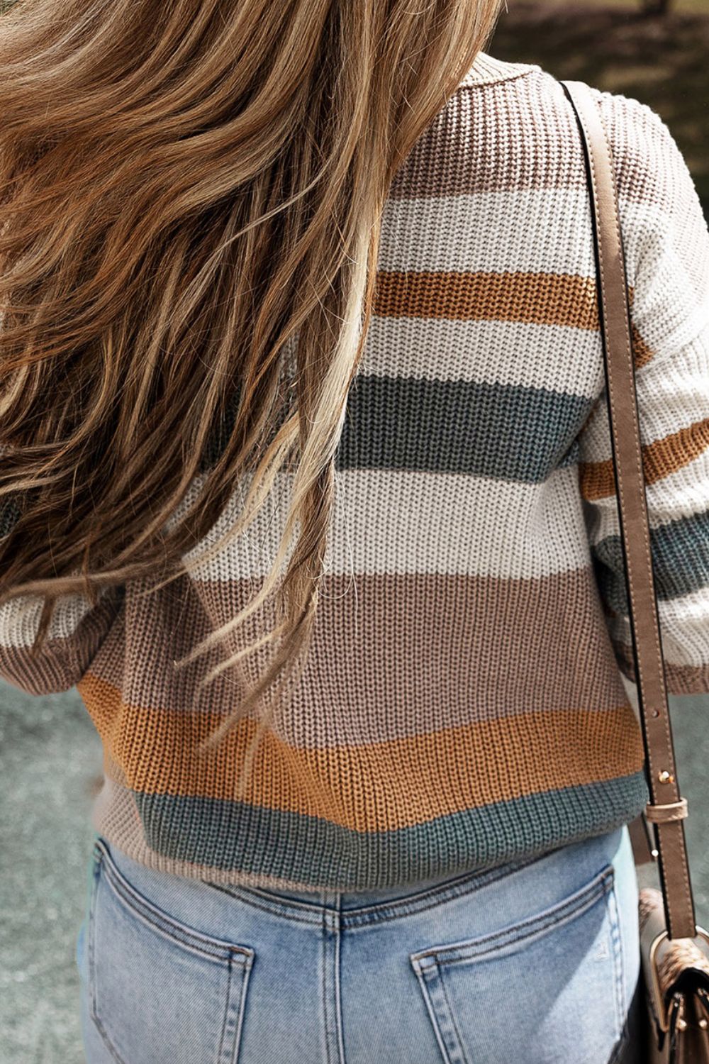 Striped Round Neck Dropped Shoulder Sweater 