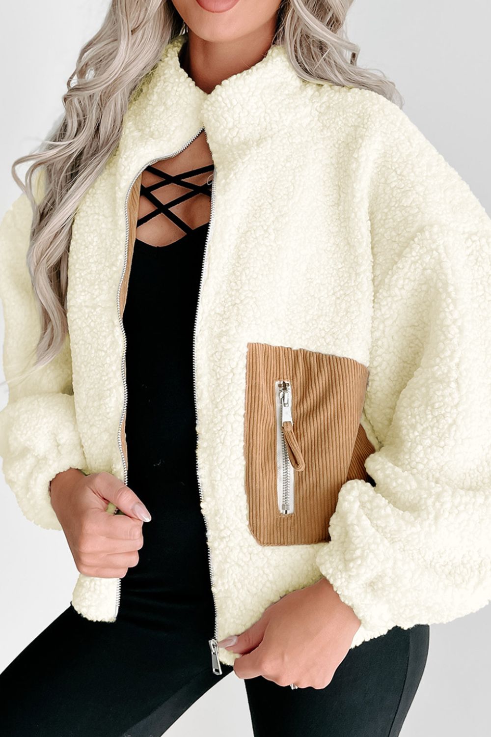 Contrast Zip Up Long Sleeve Jacket 