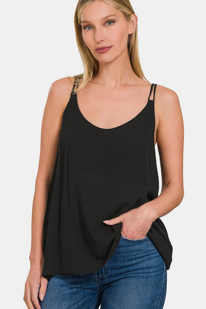 Zenana Woven Double Spaghetti Strap V-Neck Cami 