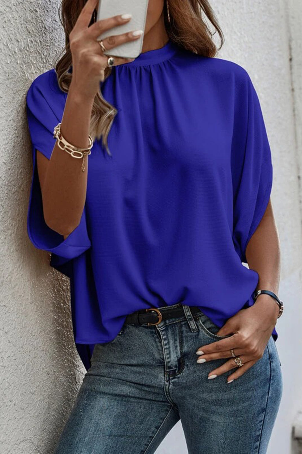 Tie Back Slit Half Sleeve Blouse - Babbazon Tops