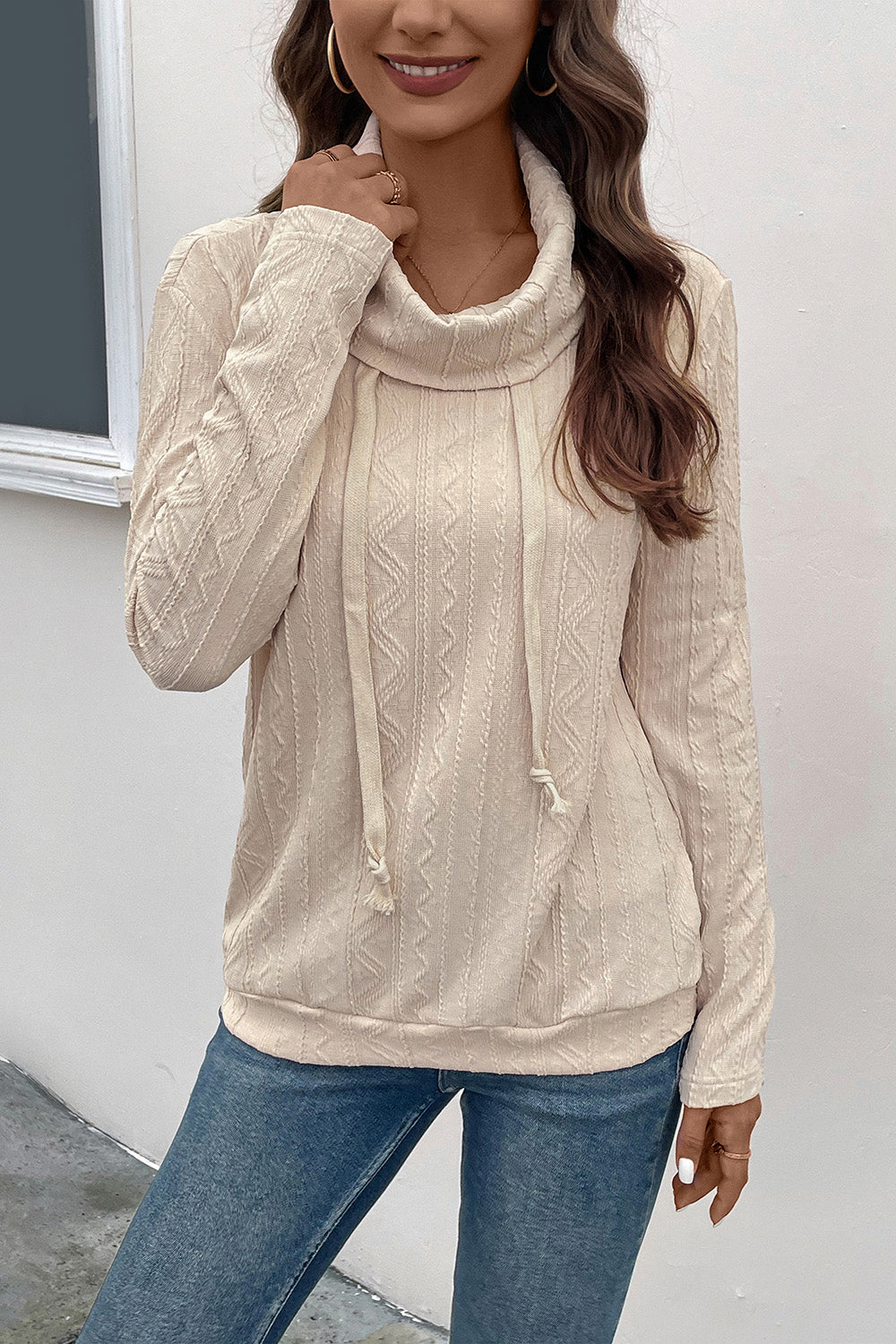 Tied Mock Neck Long Sleeve Knit Top 