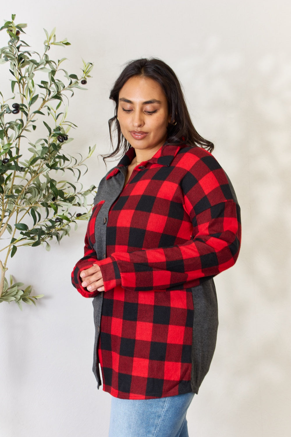 Heimish Full Size Plaid Button Down Shacket 