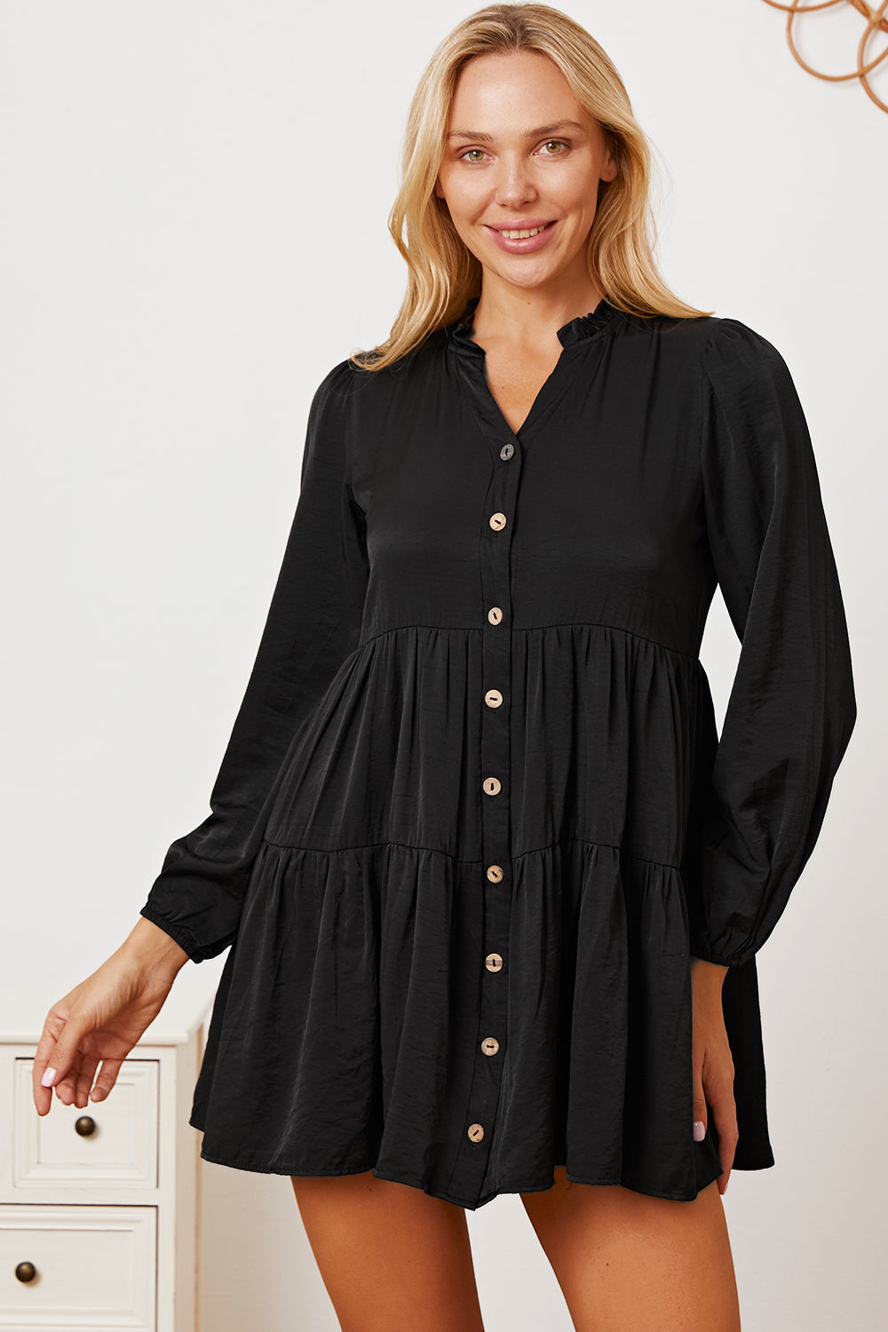 Ruffled Button Up Long Sleeve Tiered Shirt 