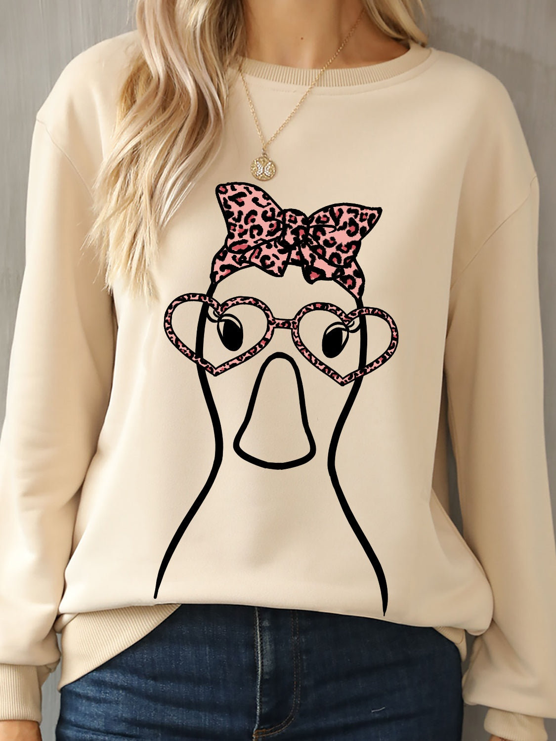 Graphic Round Neck Dropped Shoulder Sweatshirt 