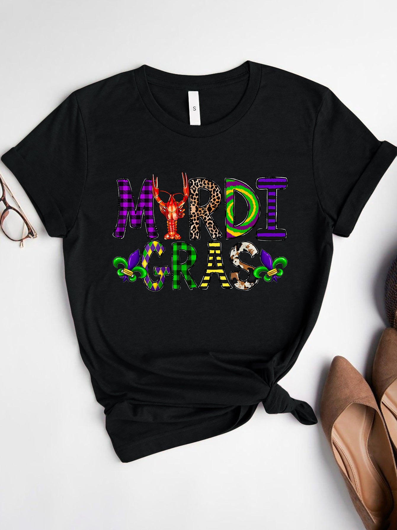 MARDI GRAS Round Neck Short Sleeve T-Shirt 