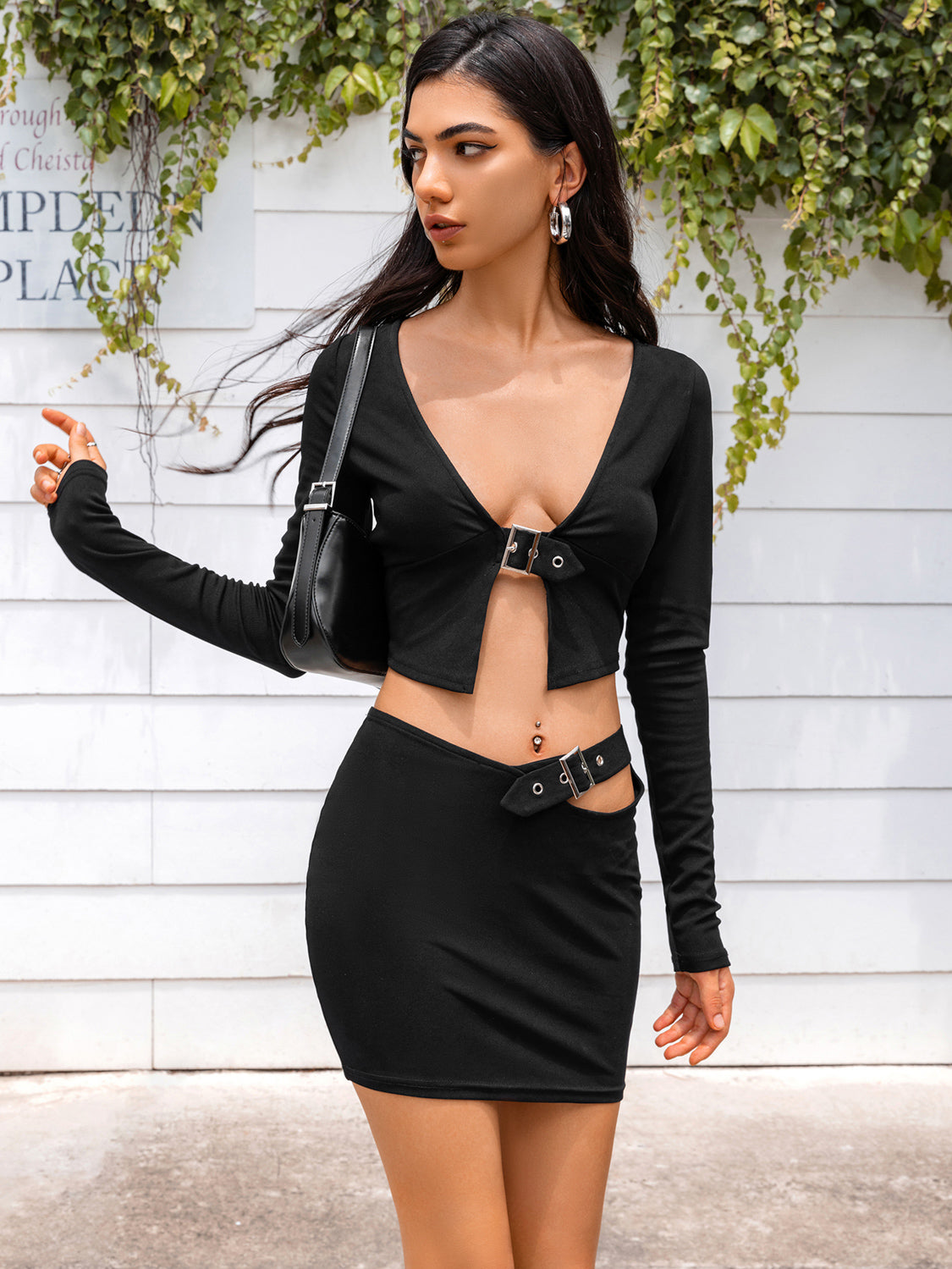 Cropped Top and Cutout Skirt Set 