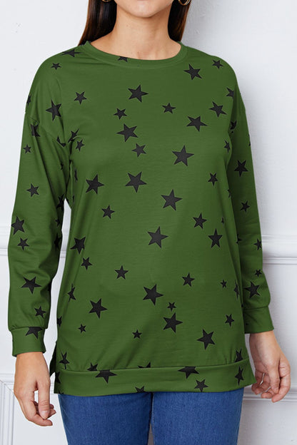 Star Print Round Neck Dropped Shoulder Sweatshirt 