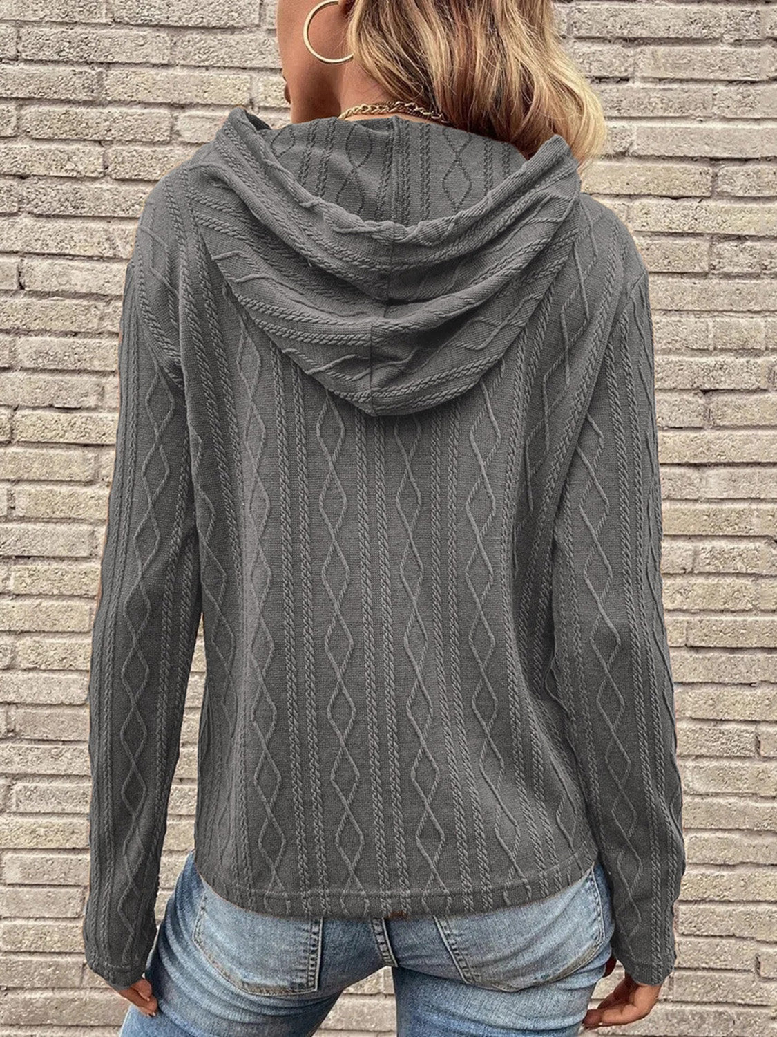 Cable-Knit Drawstring Hooded Knit Top 