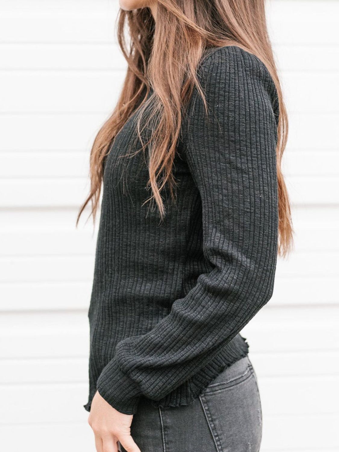 Textured Mock Neck Long Sleeve T-Shirt 