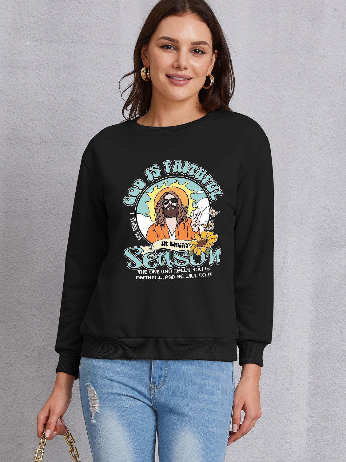 Graphic Round Neck Dropped Shoulder Sweatshirt 