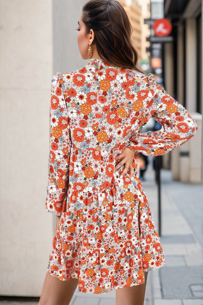 Floral Balloon Sleeve Mini Dress 