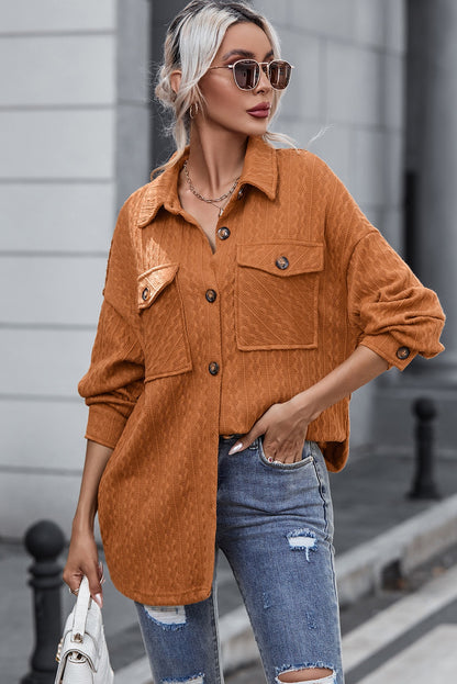 Textured Button Up Shacket with Pockets 