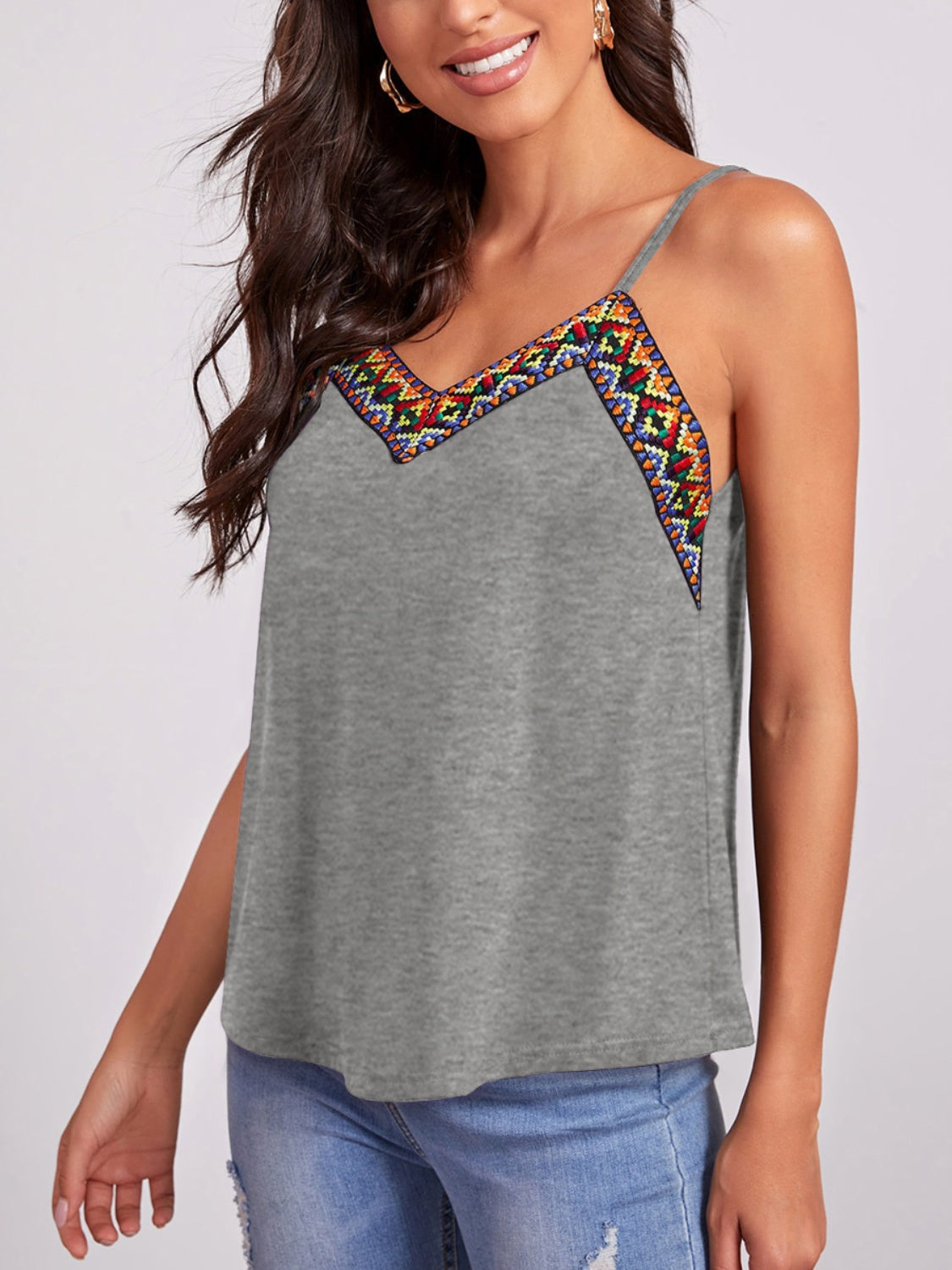 Geometric V-Neck Spaghetti Strap Cami 