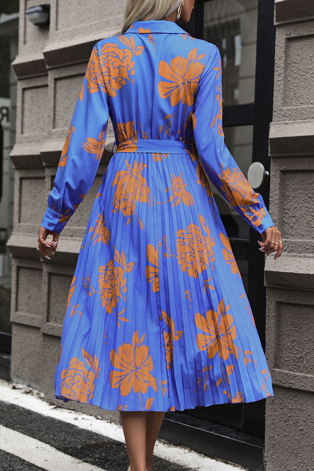 Floral Pleated Surplice Long Sleeve Midi Dress 