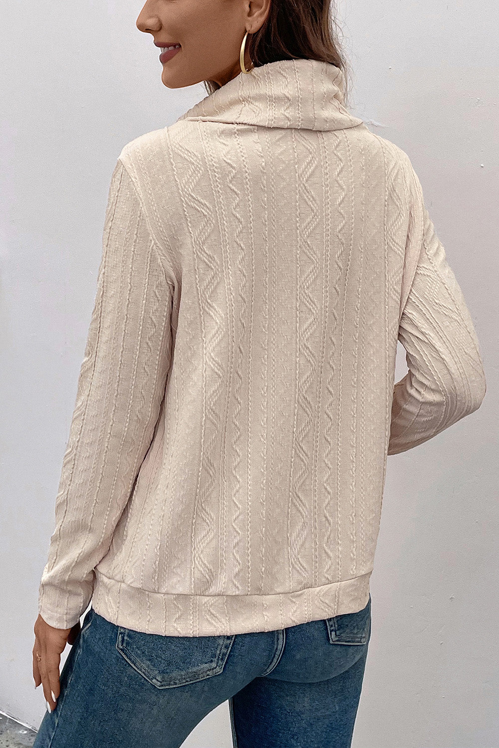 Tied Mock Neck Long Sleeve Knit Top 