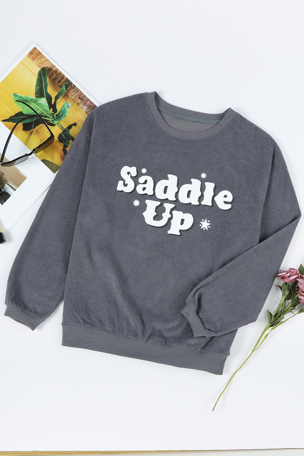 SADDLE UP Round Neck Dropped Shoulder Sweatshirt 