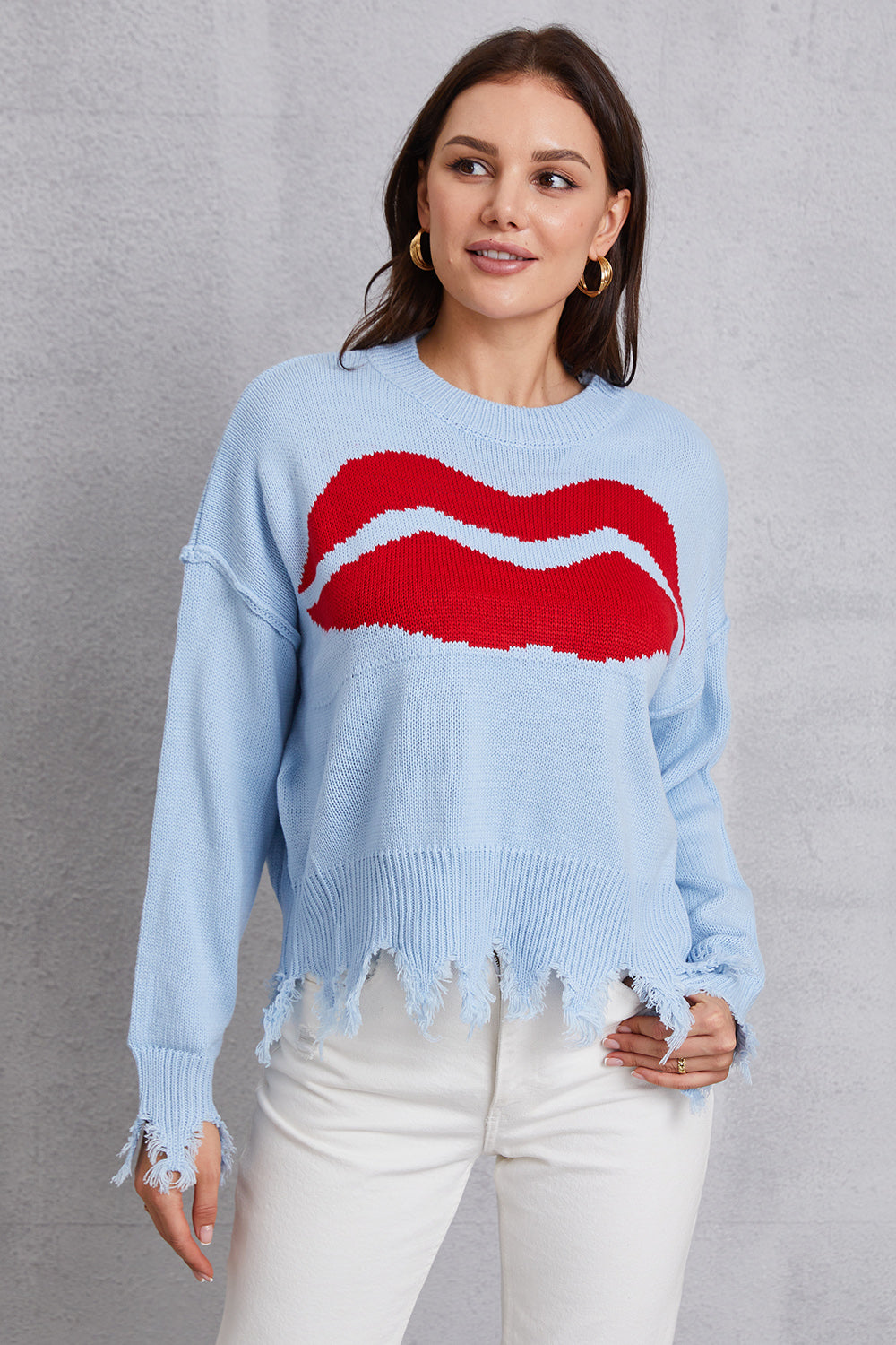 Lip Fringe Round Neck Sweater 