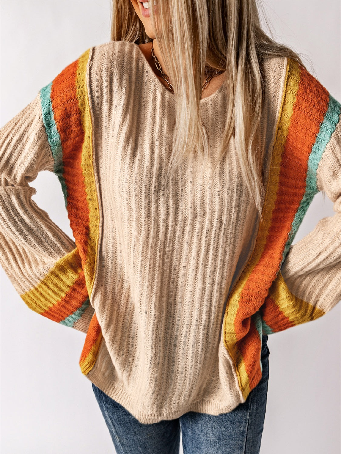 Striped Round Neck Long Sleeve Sweater 