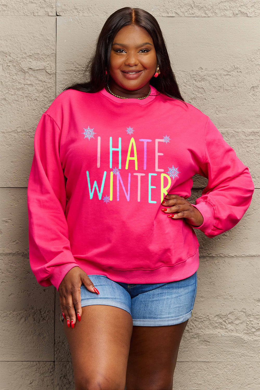 Simply Love Full Size I HATE WINTER Dropped Shoulder Sweatshirt 