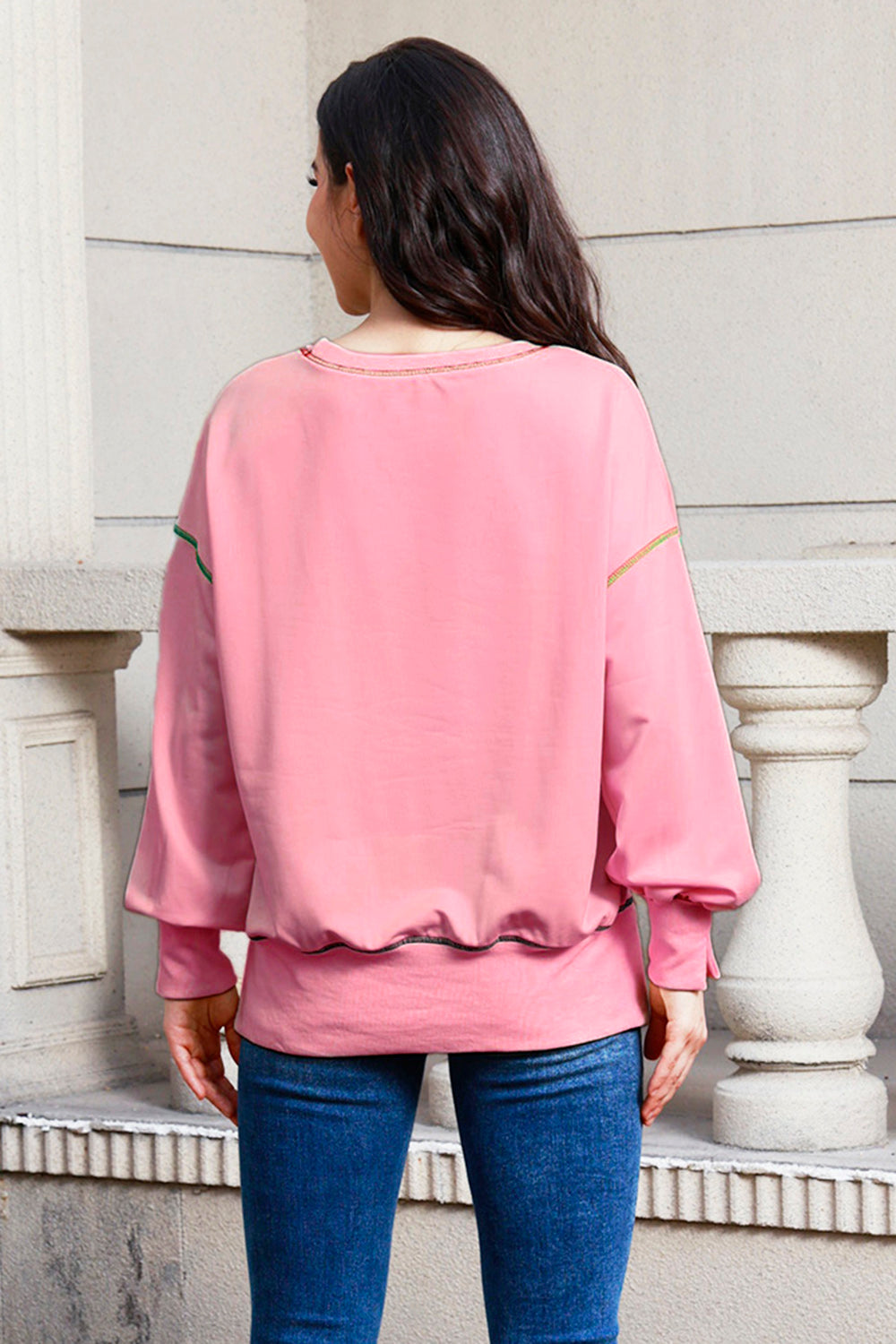 Sequin Nutcracker Round Neck Slit Sweatshirt 