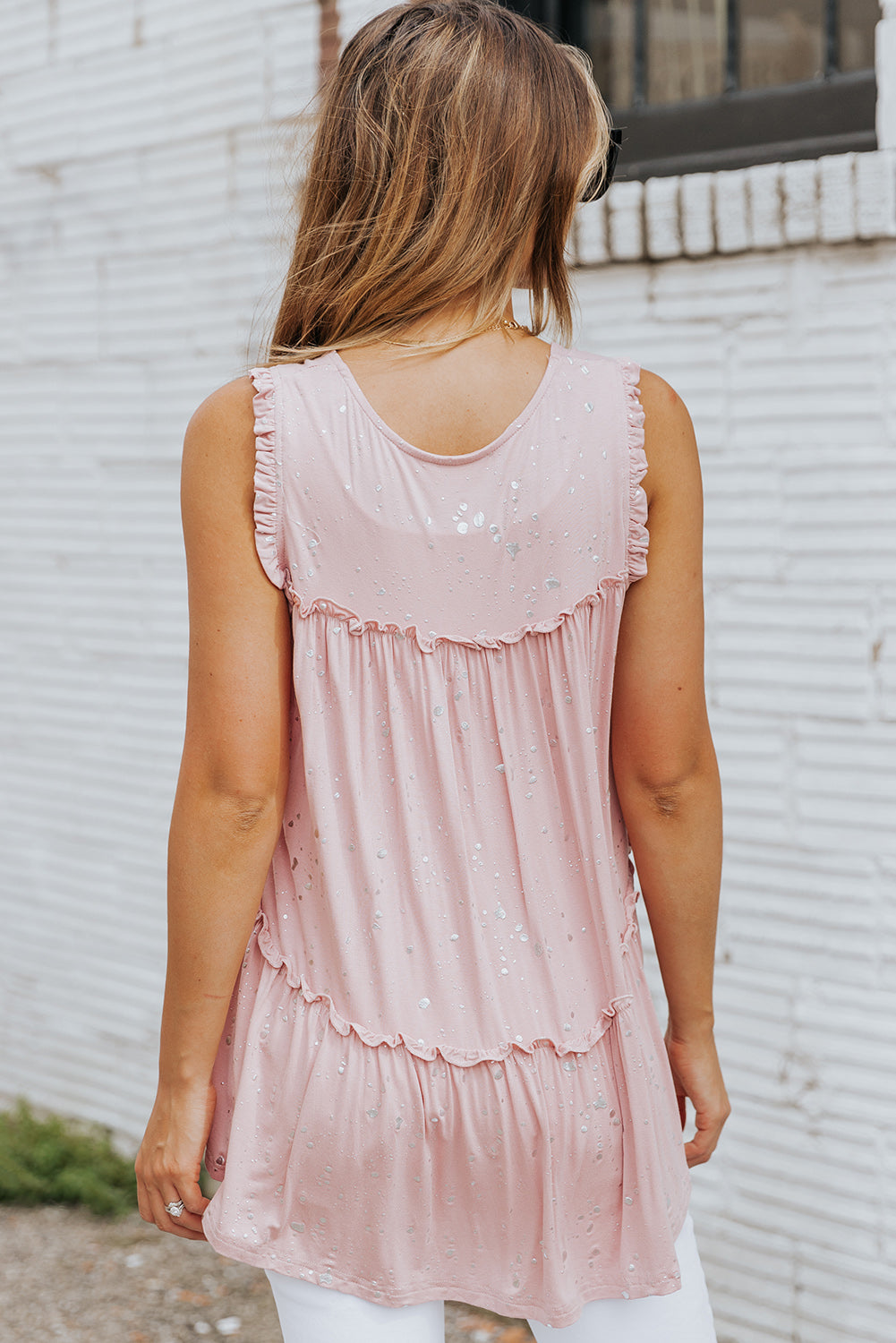 Foil Frill Trim Sleeveless Top 