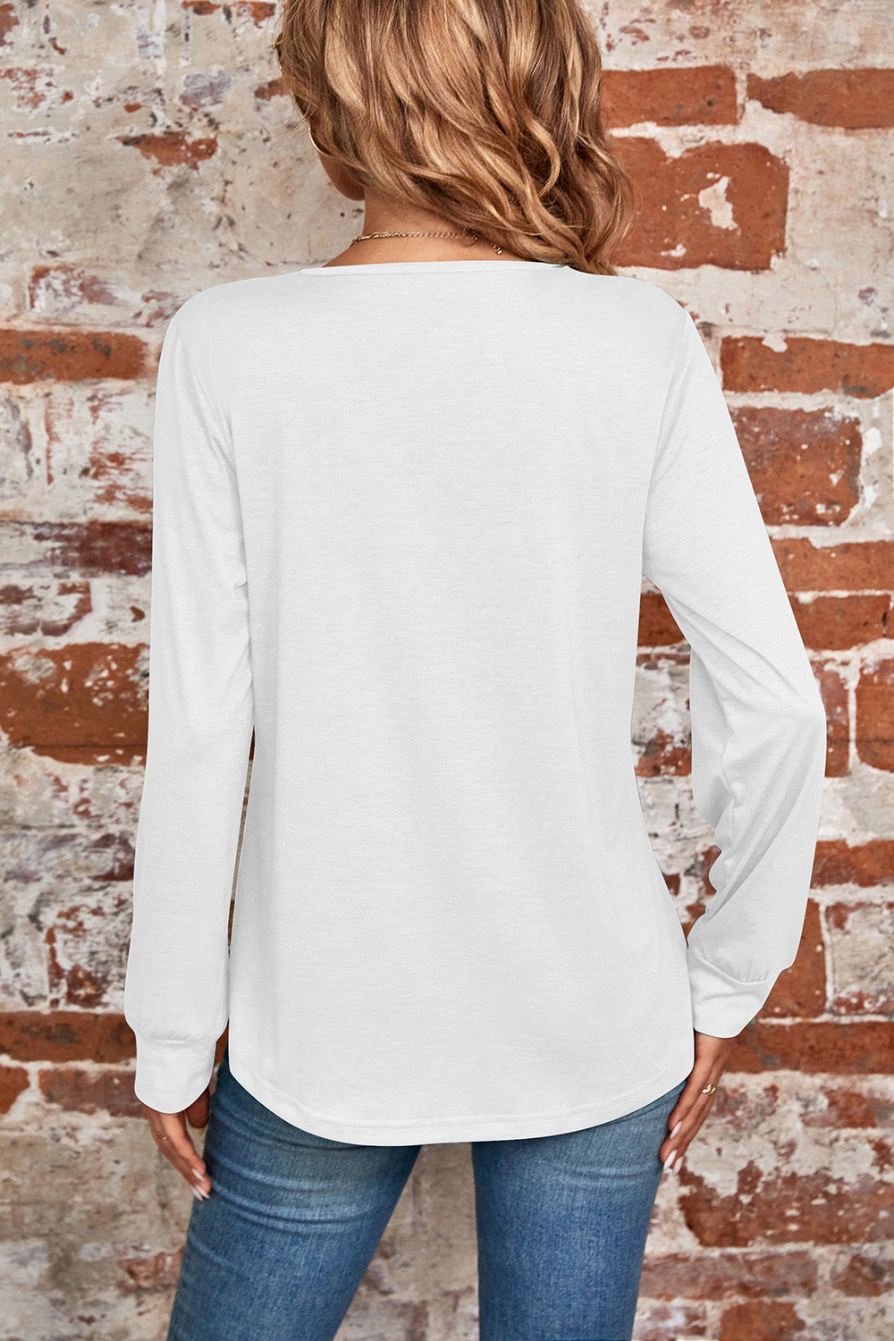 Ruched Square Neck Long Sleeve T-Shirt 