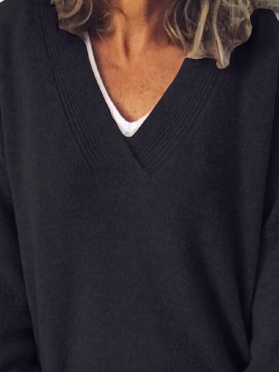 V-Neck Dropped Shoulder Sweater 