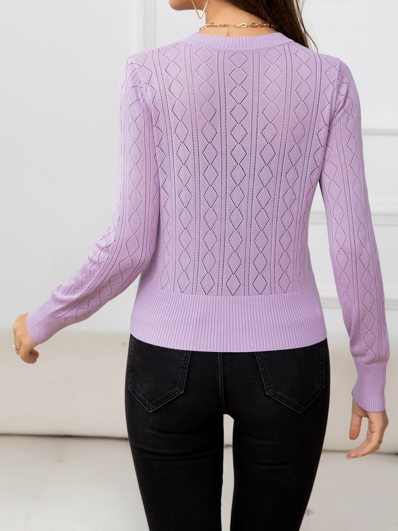 V-Neck Buttoned Long Sleeve Knit Top 