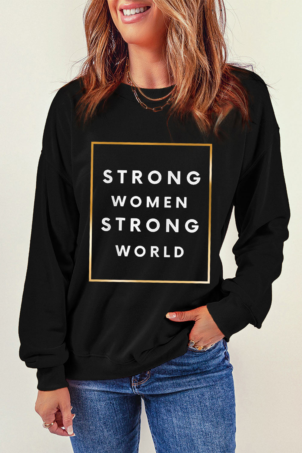 STRONG WOMEN STRONG WORLD Graphic Drop Shoulder Sweatshirt 