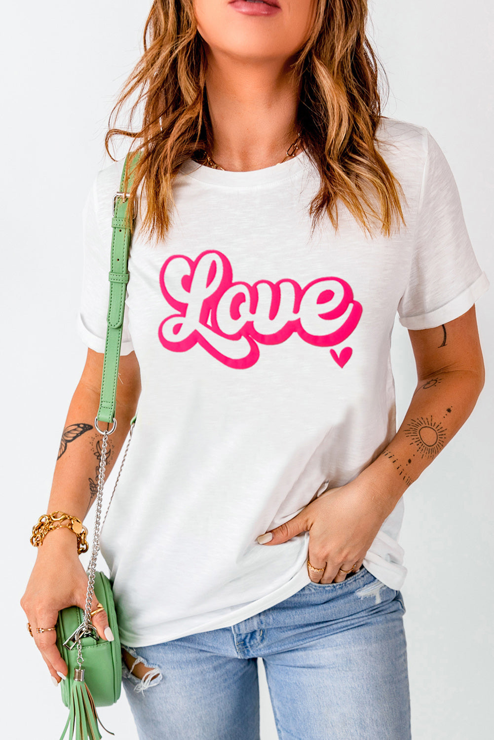 LOVE Round Neck Short Sleeve T-Shirt - Babbazon Camisole