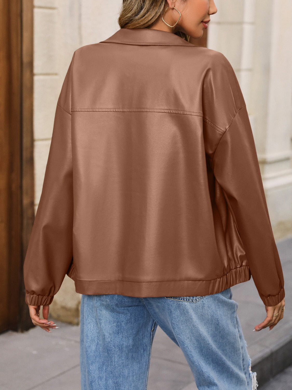 Zip Up Dropped Shoulder Jacket 