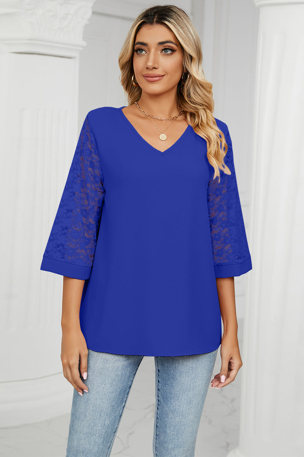 V-Neck Three-Quarter Sleeve Top