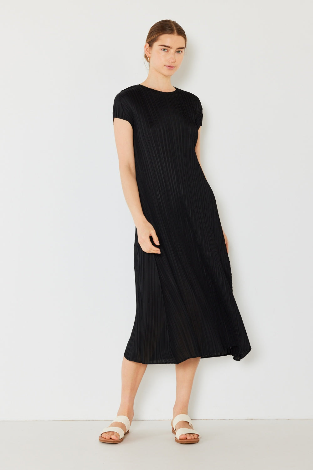 Marina West Swim Pleated Cap Sleeve A-Line Dress 