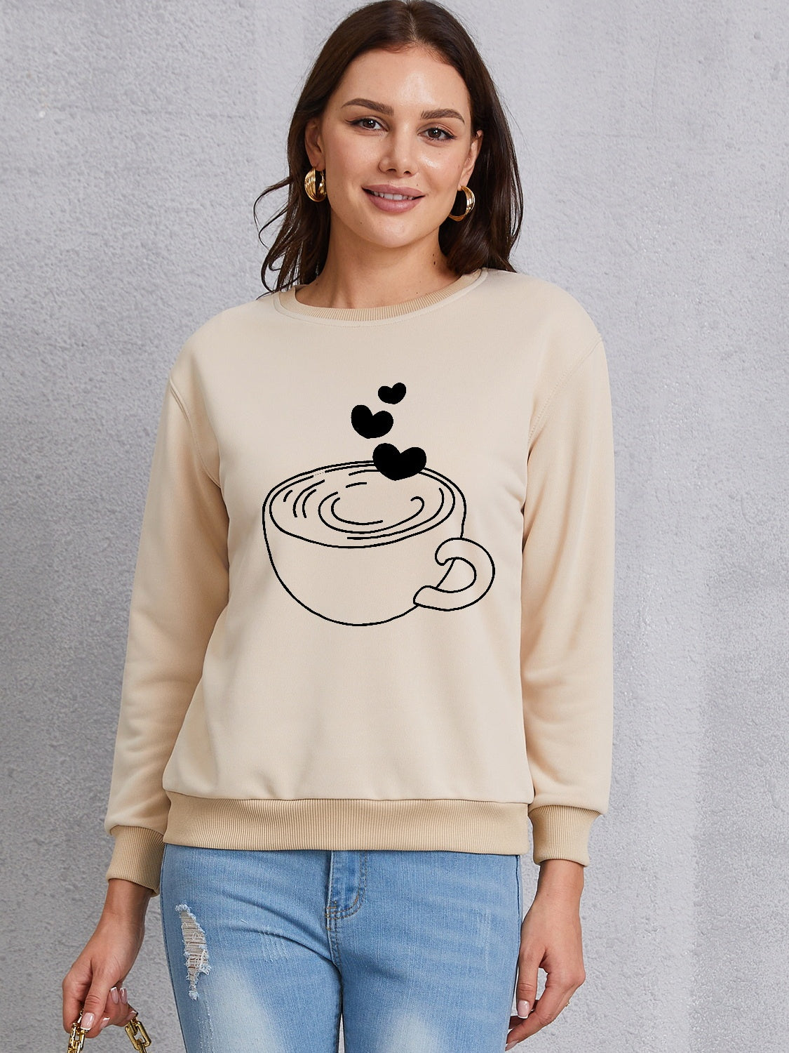 Cup Graphic Round Neck Dropped Shoulder Sweatshirt - Babbazon sweatshirt