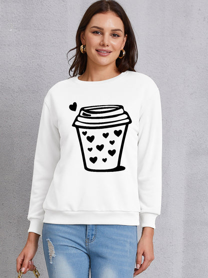 Coffee Graphic Round Neck Sweatshirt 