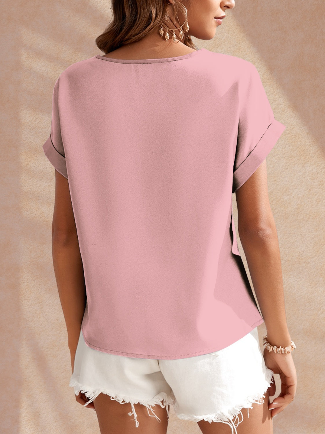 Round Neck Short Sleeve Blouse 