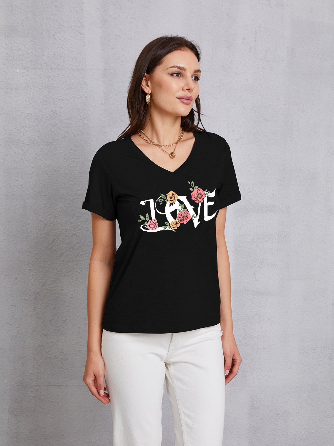 LOVE V-Neck Short Sleeve T-Shirt - Babbazon Camisole