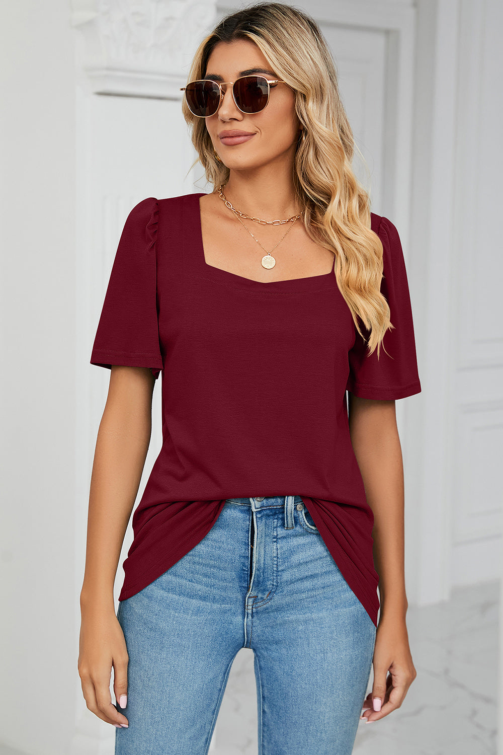 Square Neck Short Sleeve T-Shirt 