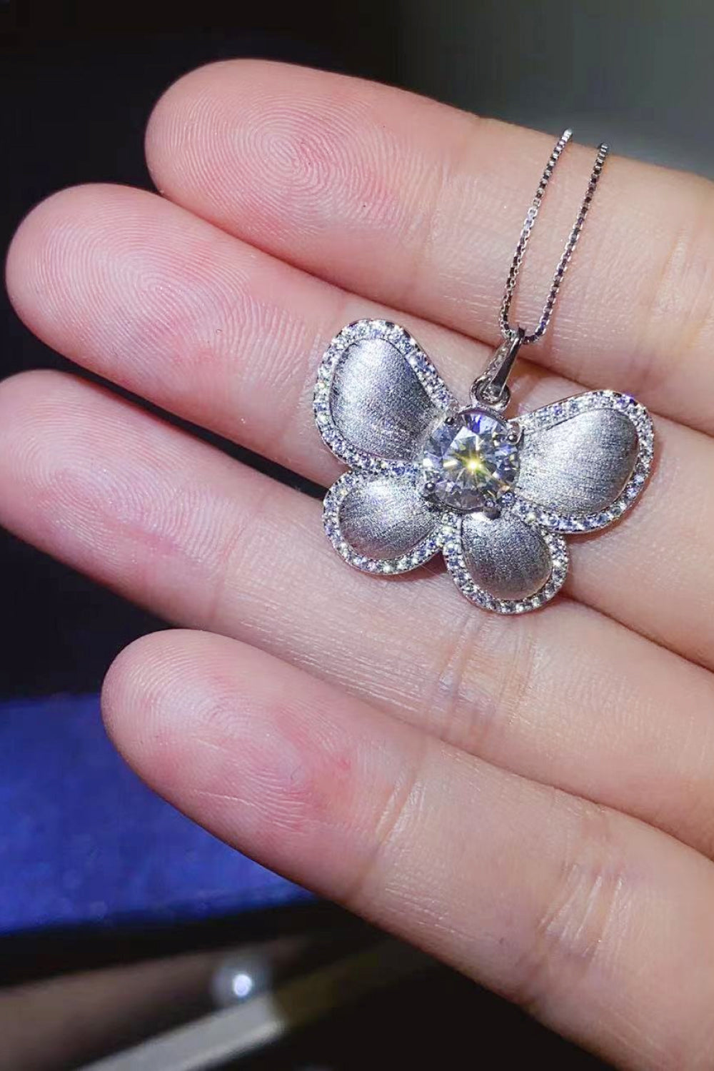 1 Carat Moissanite Butterfly Pendant Necklace 