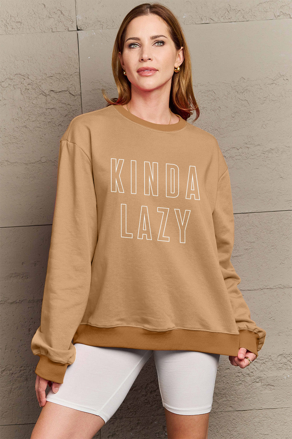 Simply Love Full Size KINDA LAZY Round Neck Sweatshirt 