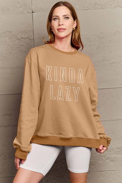 Simply Love Full Size KINDA LAZY Round Neck Sweatshirt 