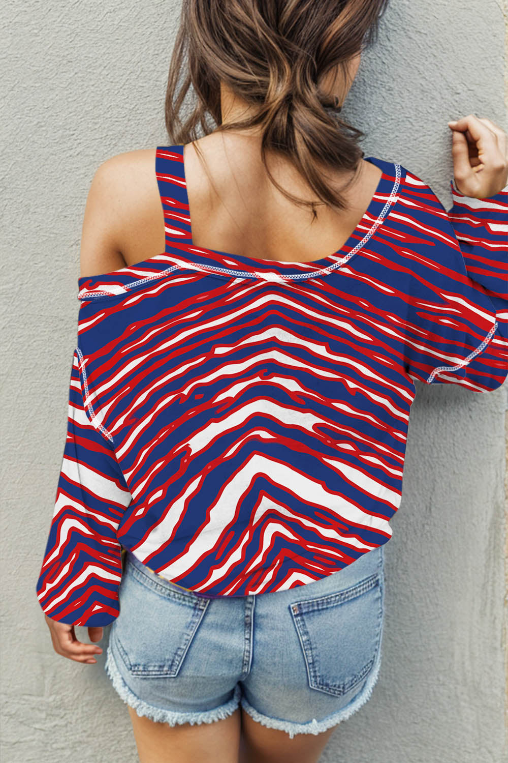 Striped Asymmetrical Neck Long Sleeve T-Shirt 