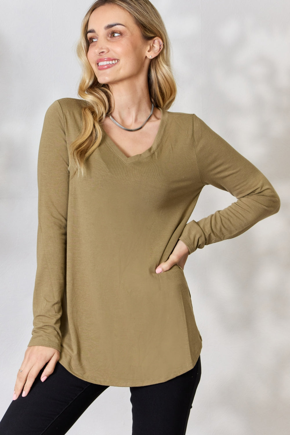 Zenana Full Size V-Neck Long Sleeve T-Shirt 