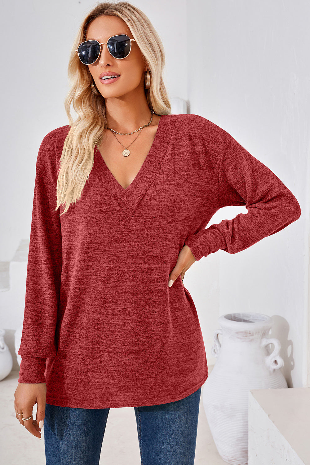 V-Neck Dropped Shoulder T-Shirt 