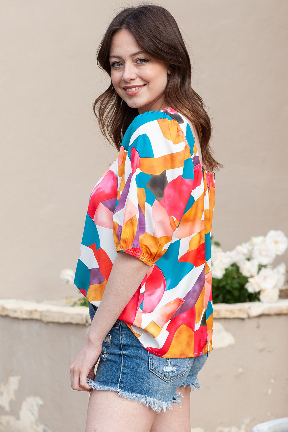 Printed Square Neck Half Sleeve Top 