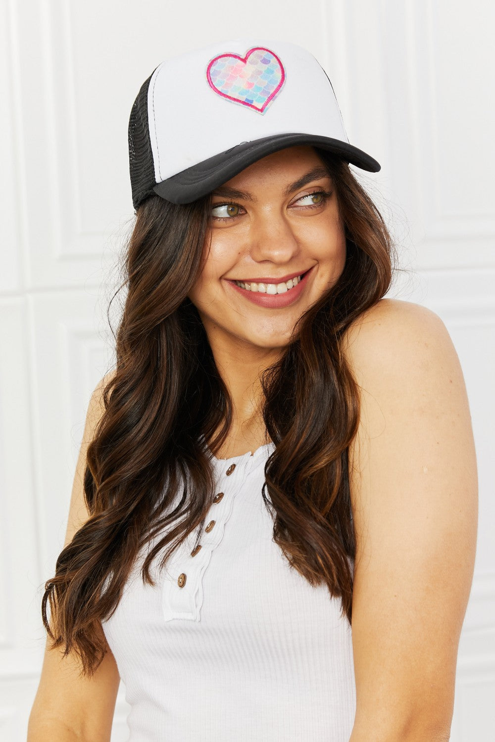 Fame Falling For You Trucker Hat in Black 